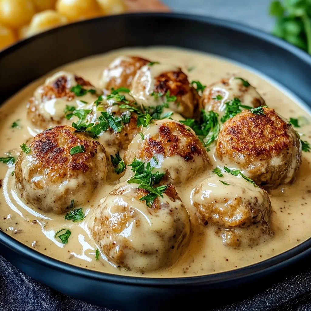Hackbällchen in cremiger Sauce mit Kartoffelpüree
