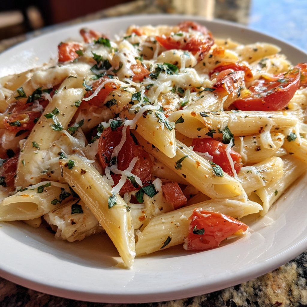 Penne mit Tomaten und Mozzarella