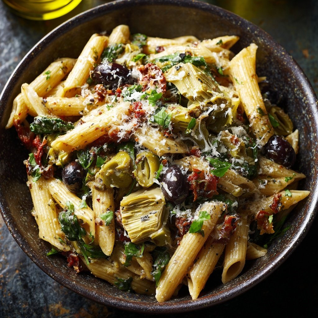 Penne mit Artischocken und Oliven