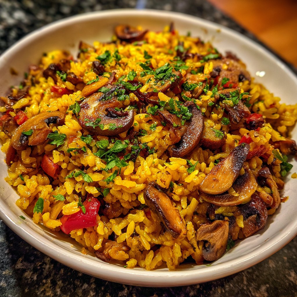 Paella mit Pilzen
