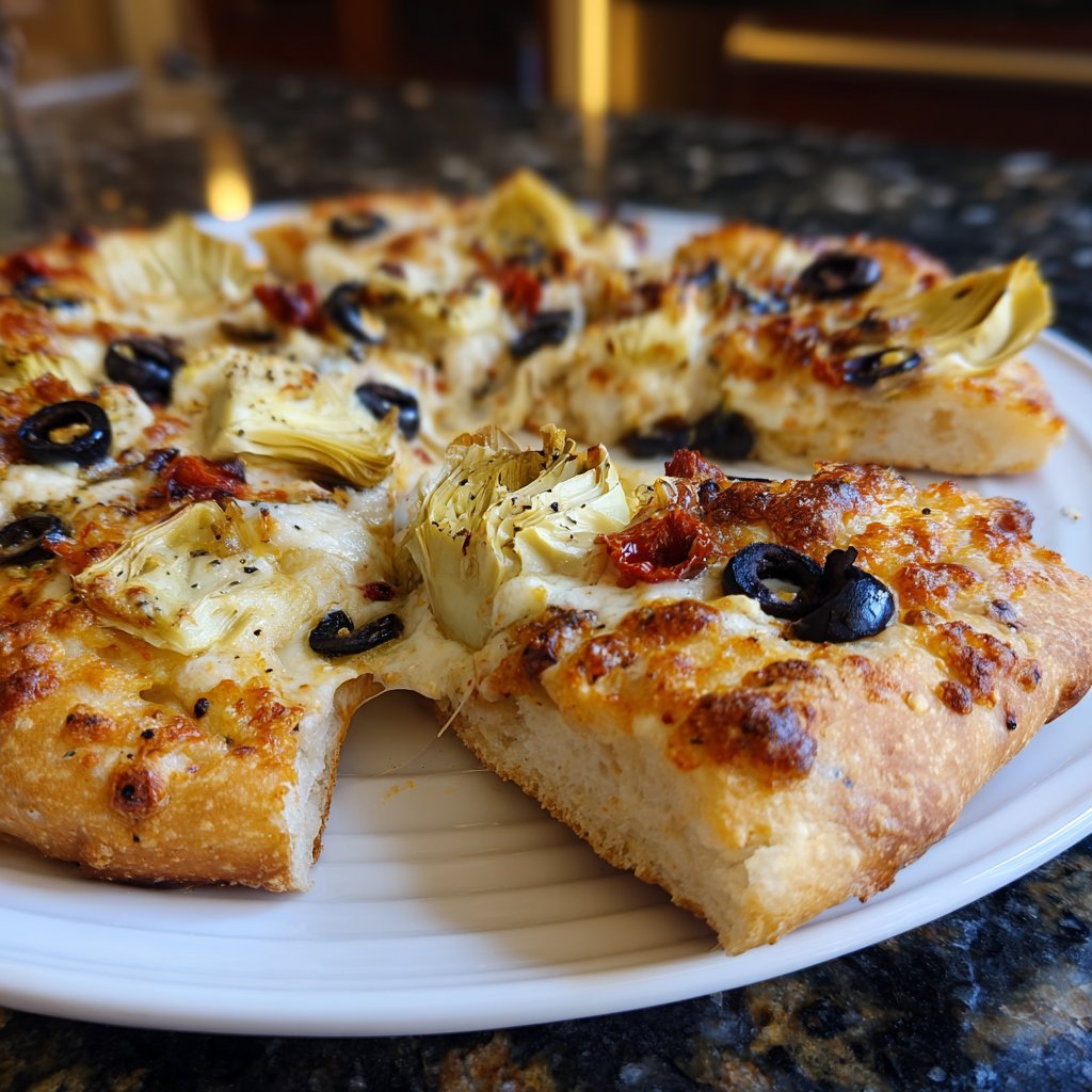 Pizza mit Artischocken und Oliven