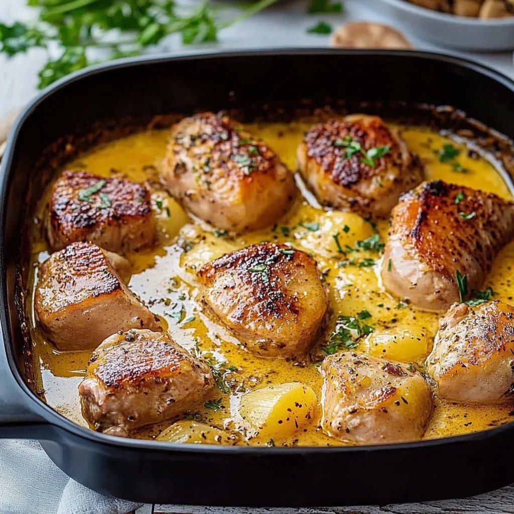 Schweinefilet mit Rinderbauchspeck in Curry-Sahne