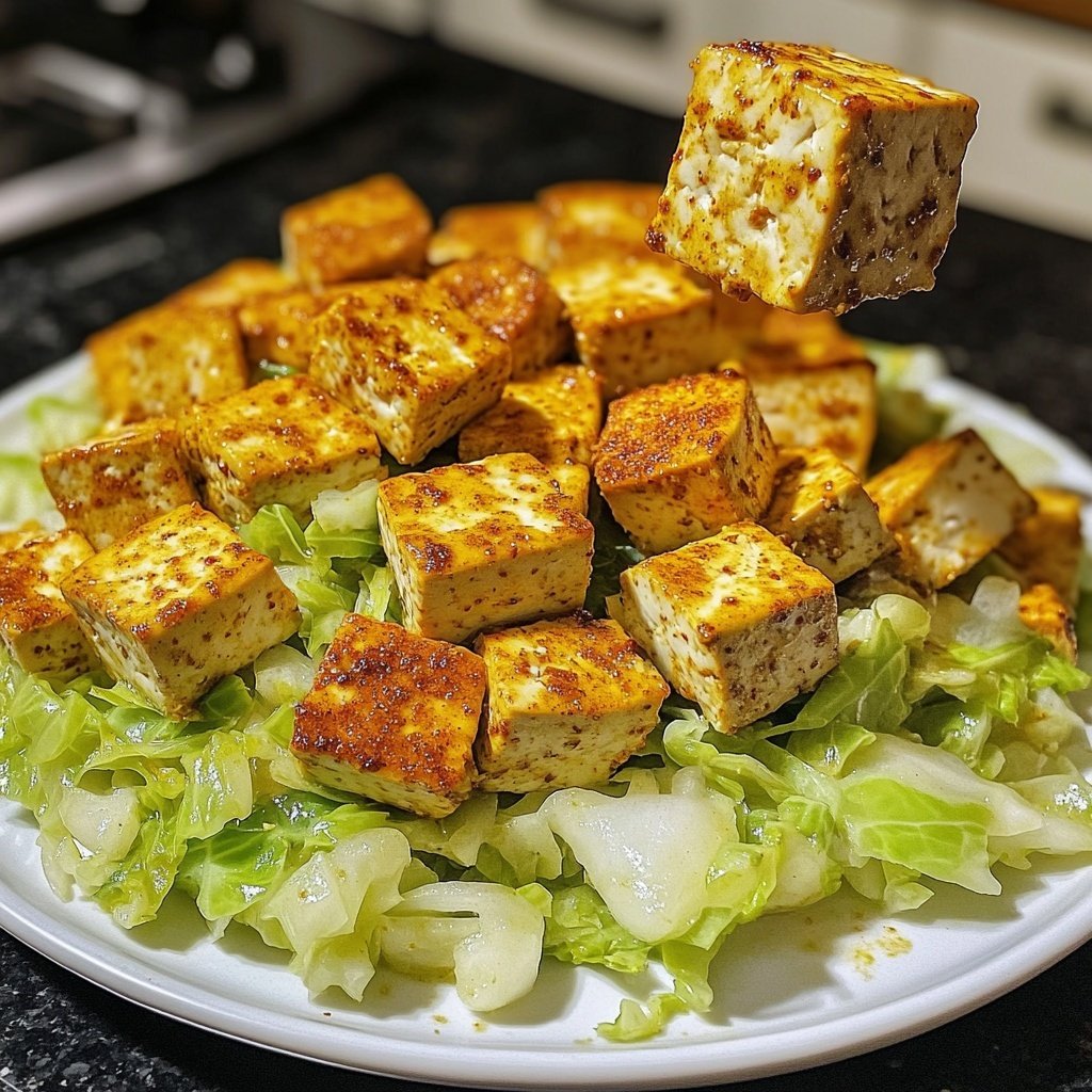 Veganer Sahne-Wirsing mit würzigem Tofu